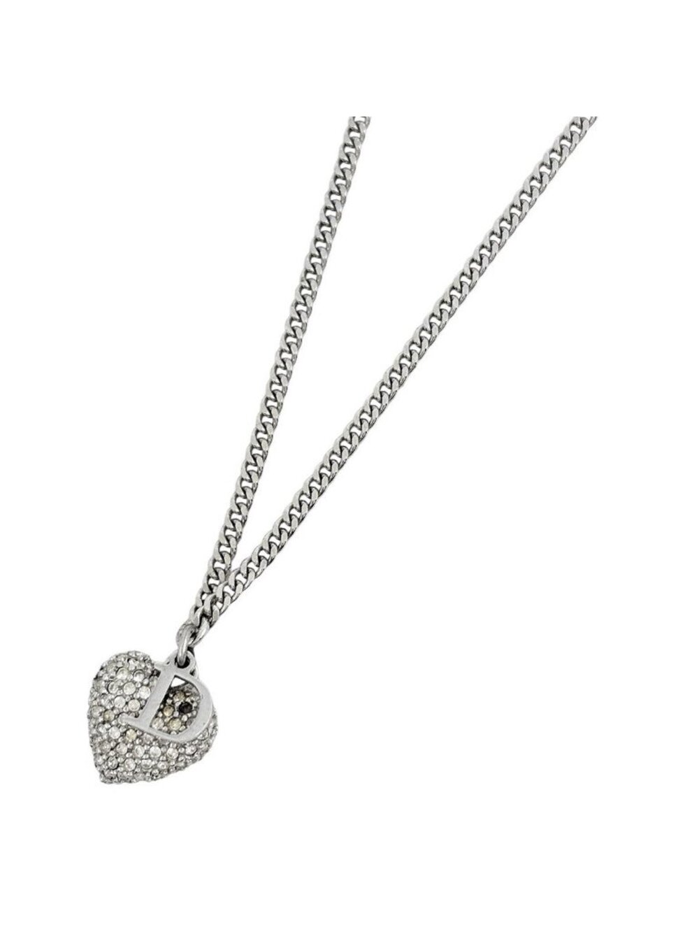 Dior Logo Rhinestone Necklace Clover Silver Plated